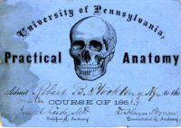 University of Pennsylvania, practical surgery, lecture ticket, c. 1863